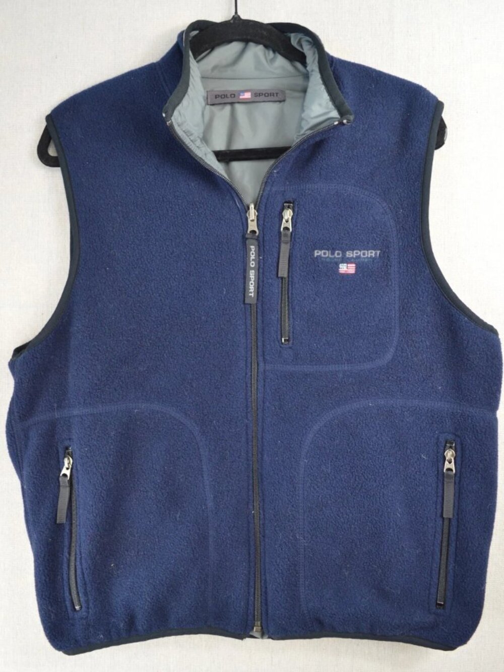 Vintage Polo Sport Ralph Lauren Mens Blue Vest Fleece Reversible Full Zip Size M
